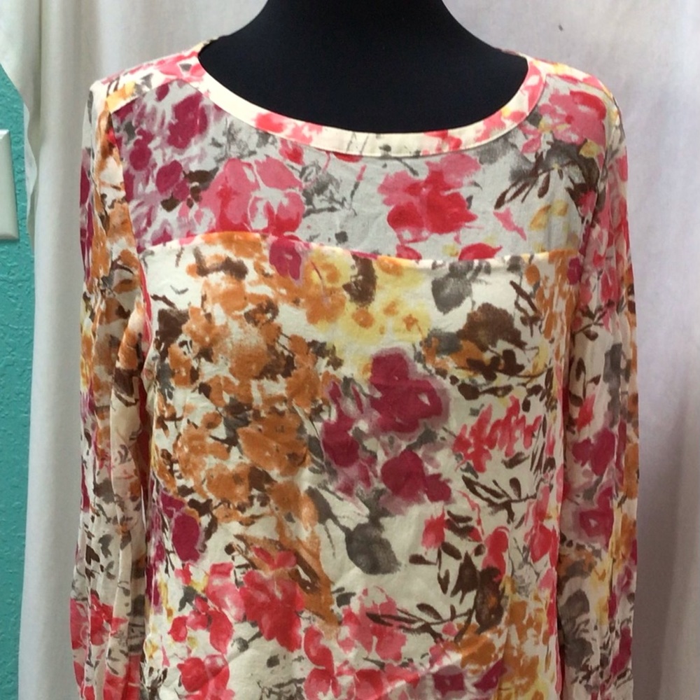 Pendleton Floral Silk sheer lined blouse size Large